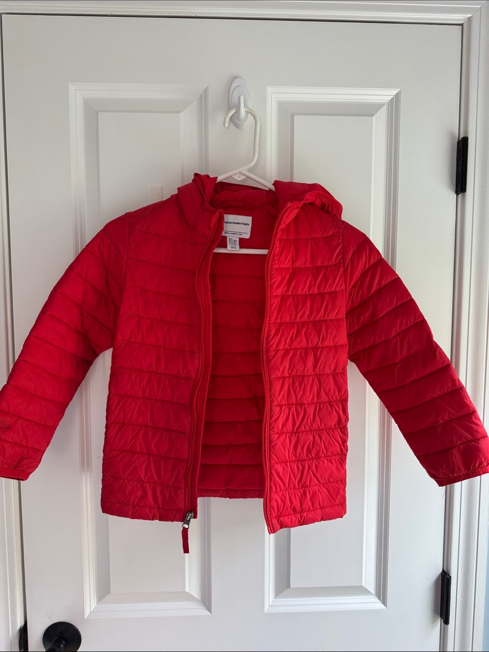 Amazon Essentials Children's Red Lightweight Puffer Jacket with Hood